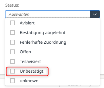 Möglichkeit der Filterung nach dem Status "Unbestätigt"
