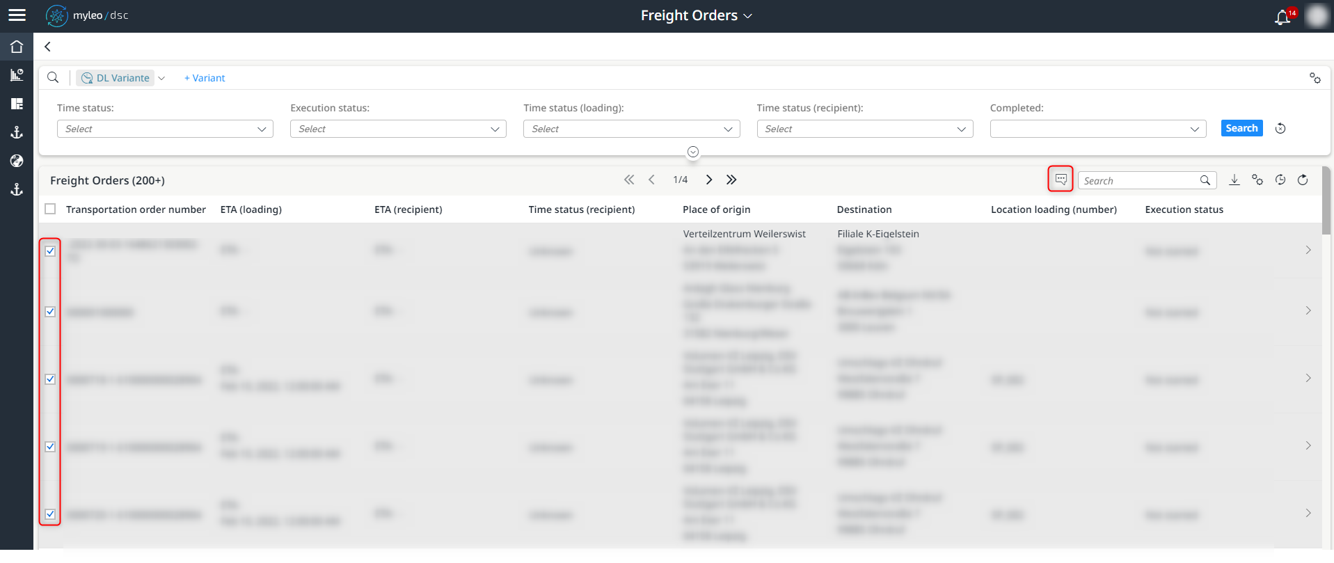 Creation of a ticket that refers to several freight orders