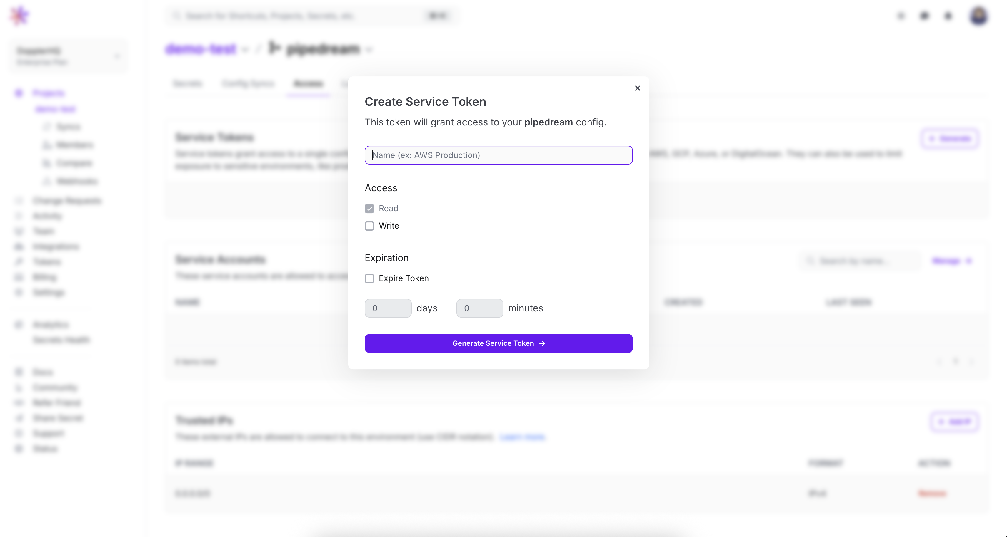 Creating a servie token