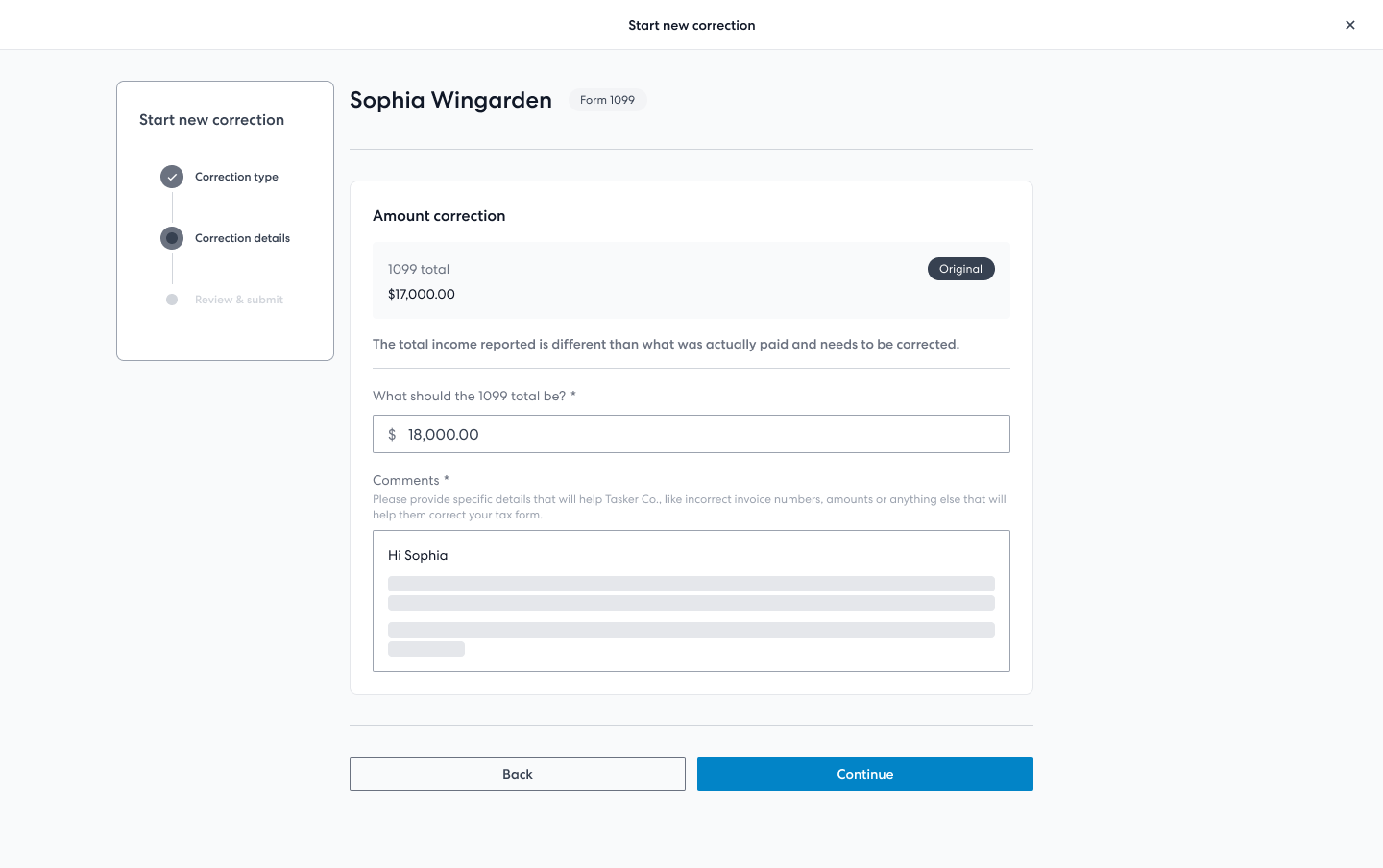 Update the form information (screenshot example)