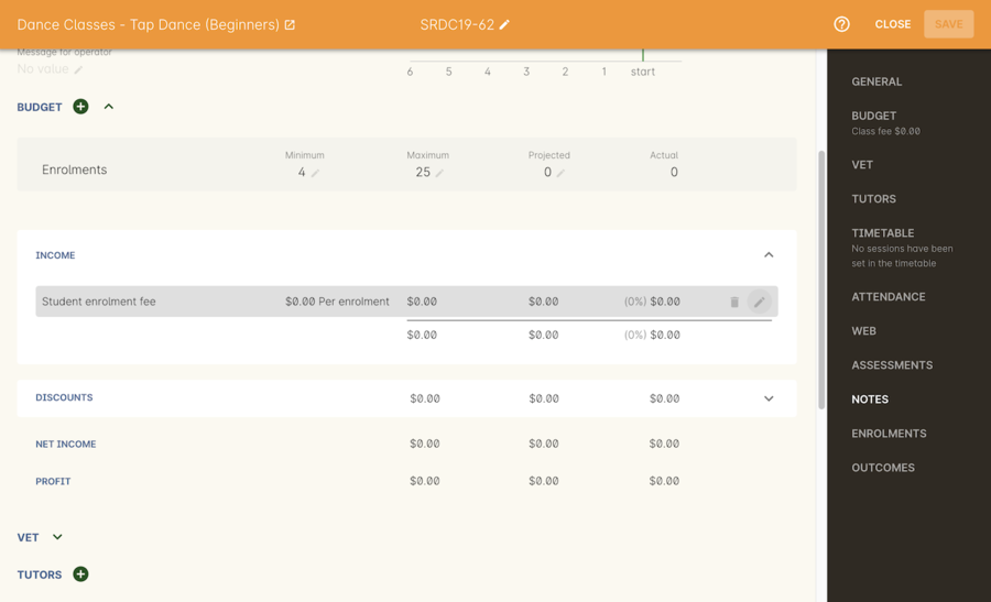 Where you add a new Student enrolment fee. Click the edit icon to change the fee or set a payment plan