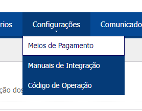 Configuração dos meios de pagamento