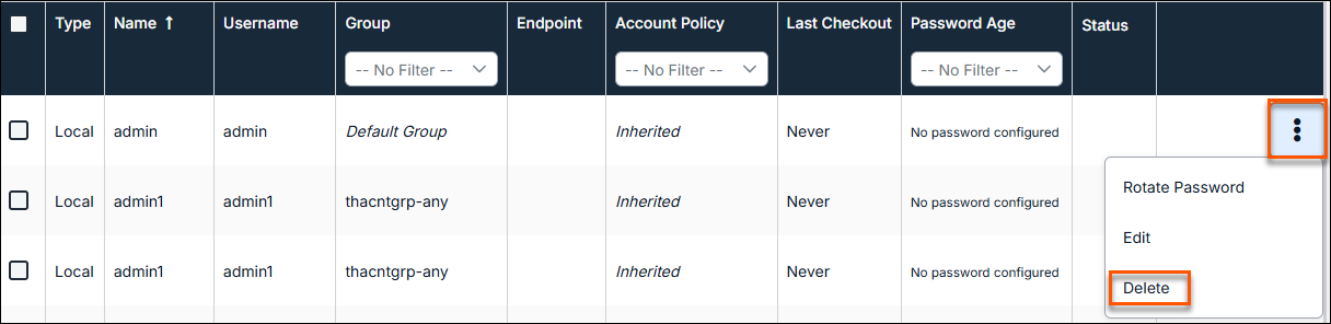 Image of the More Actions menu and Delete option.