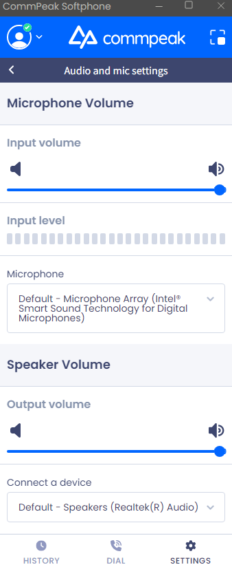 Screenshot of the **Input and Output Volume** options