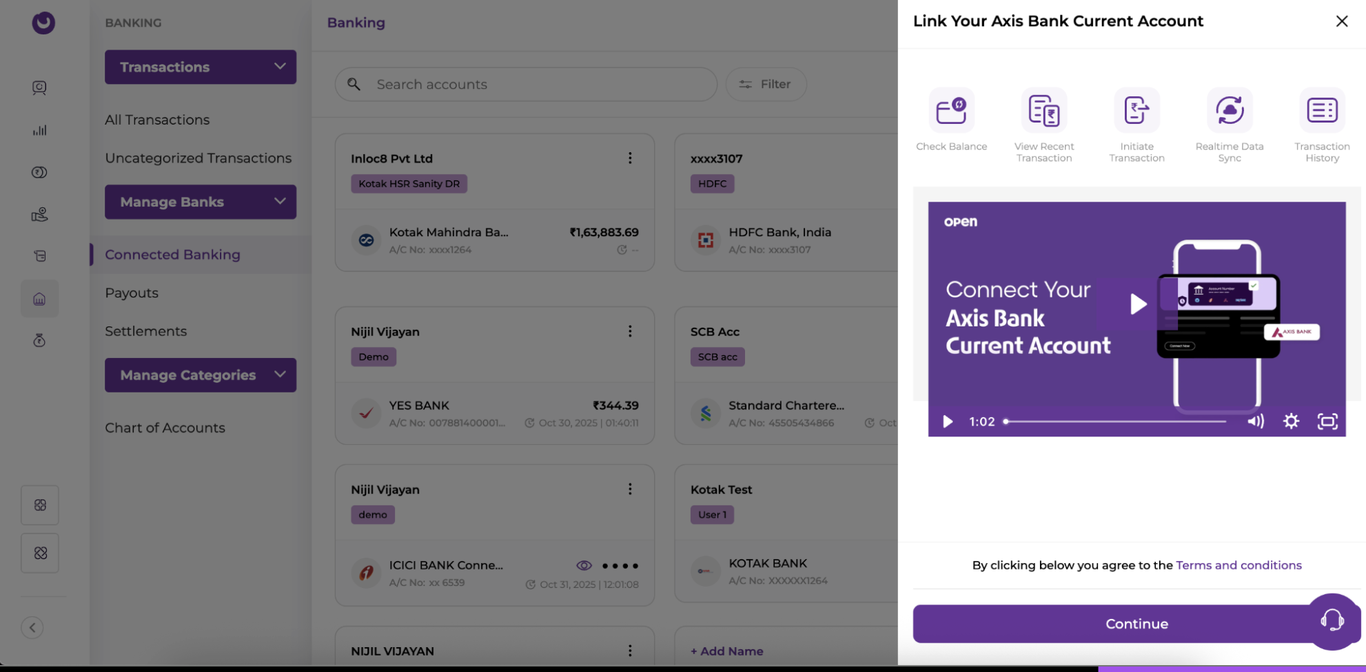 Link Your Axis Bank Current Account panel