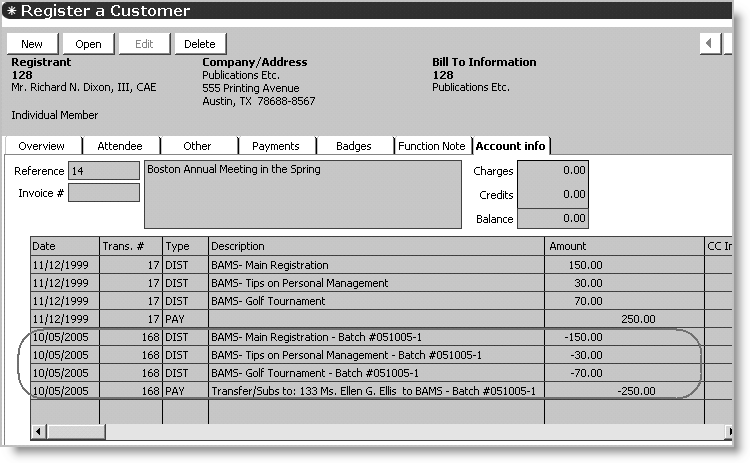 Result of transferring an event registration to another person