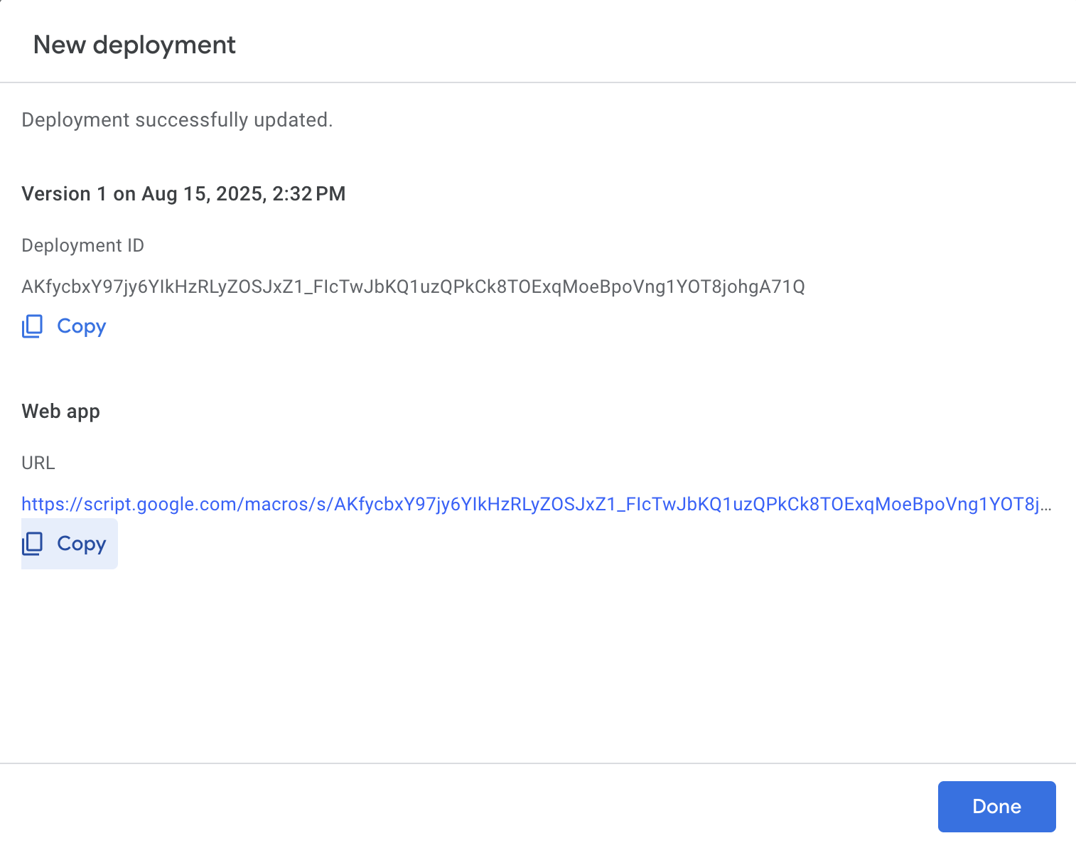 Success - Copy Webhook URL
