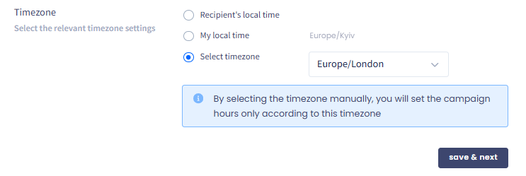 Screenshot of timezone selection option