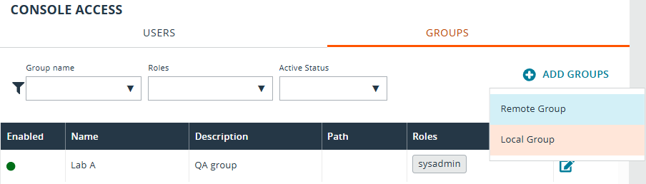 Local group menu selection