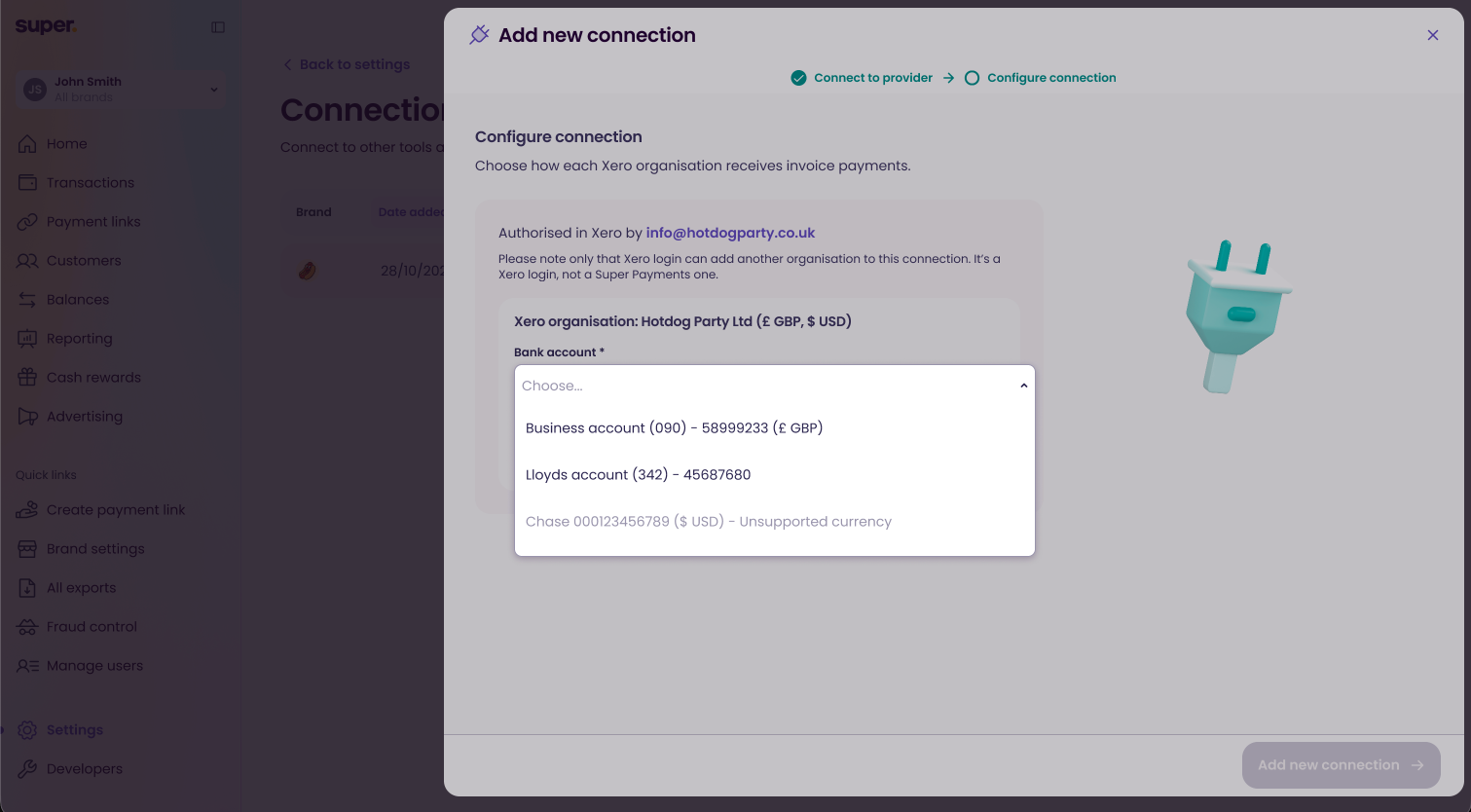 Choose a GBP bank account for payments
