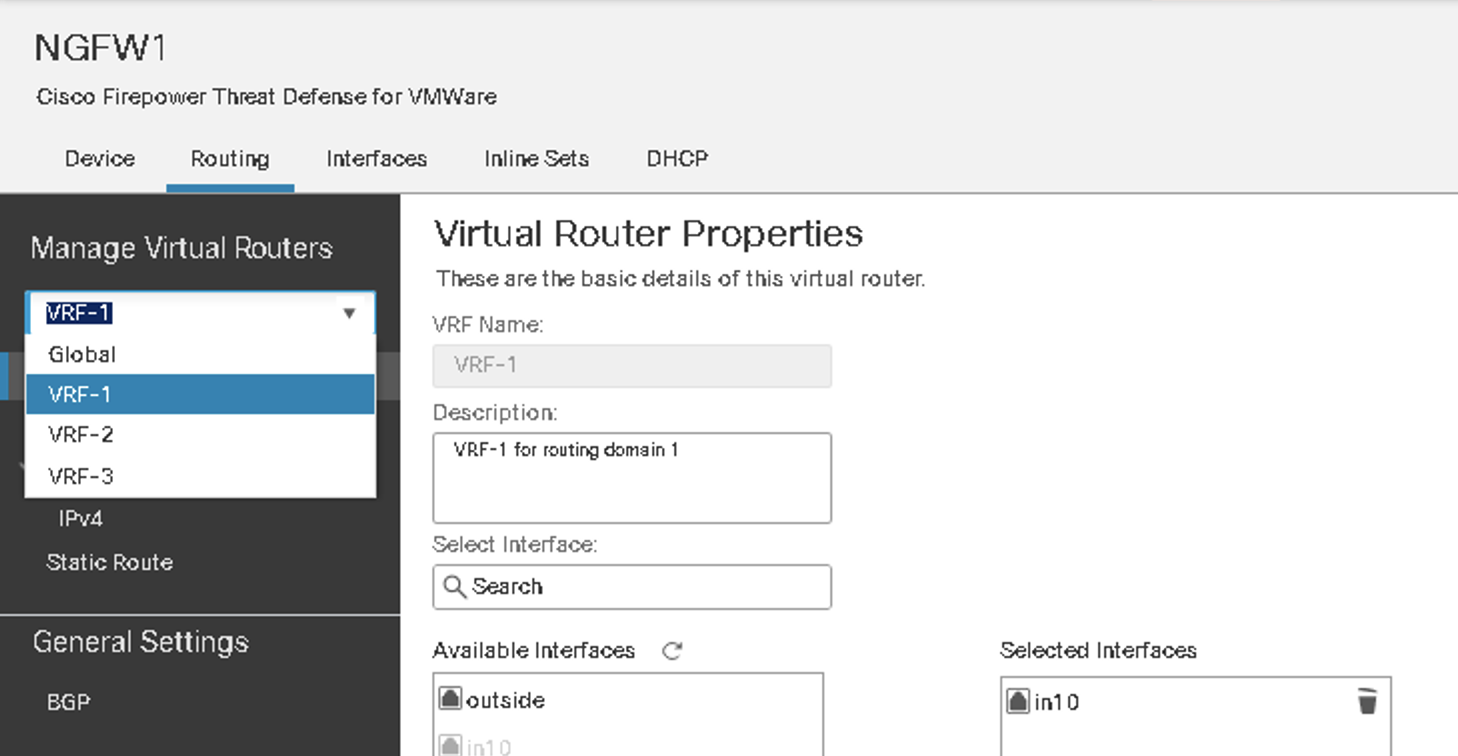 **Figure 7:**  Selecting a user defined VRF