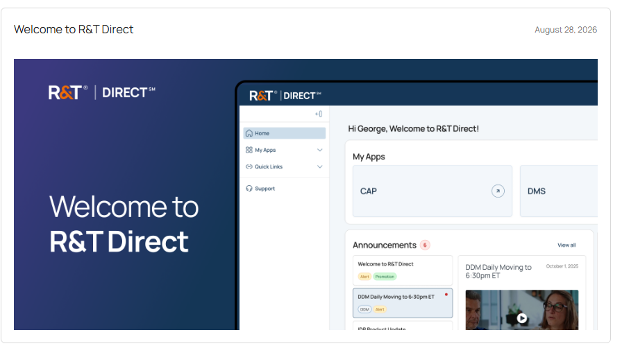 R&T Direct Announcement Details Pane