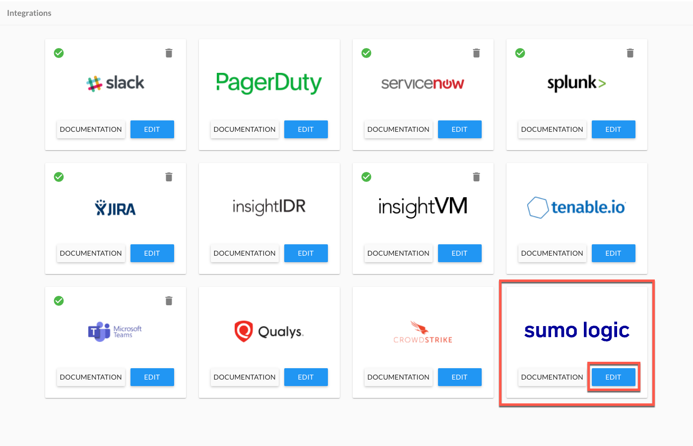 Sumo Logic on the Integrations Landing Page