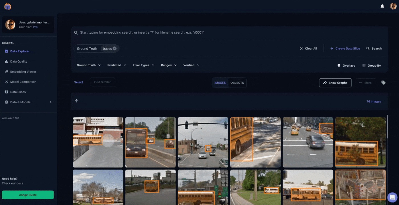 Figure 3. Selecting objects of the class "Buses", in particular, School Buses, returns similar objects