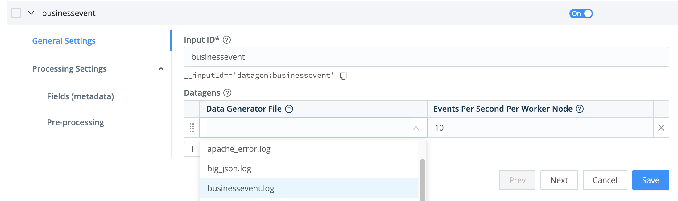 source-configure-datagen.png Configuring a datagen Source