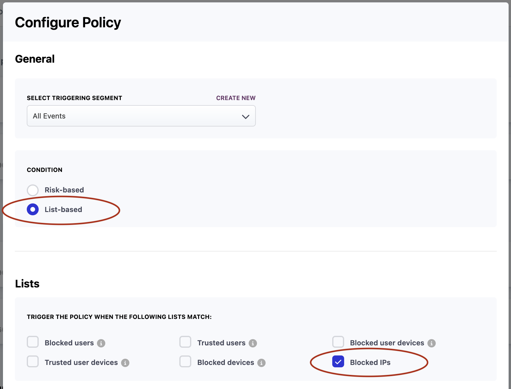 List-based policies determines the returned action based on matching entries in a List