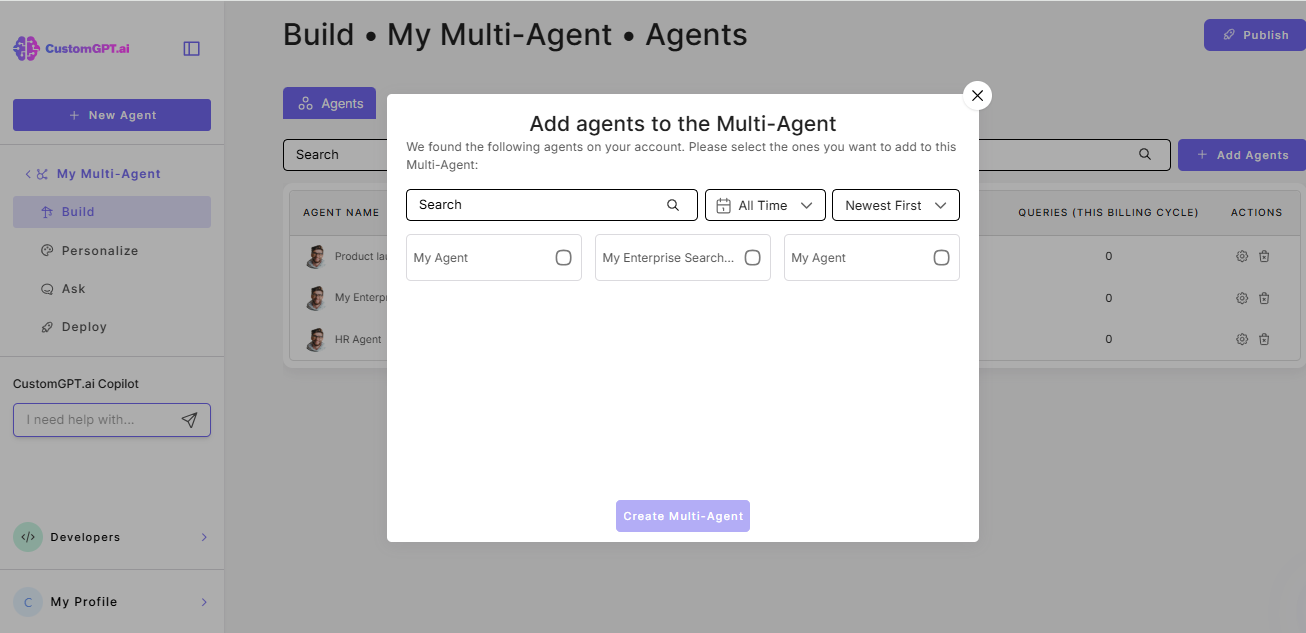 Agent selection to add to master agent