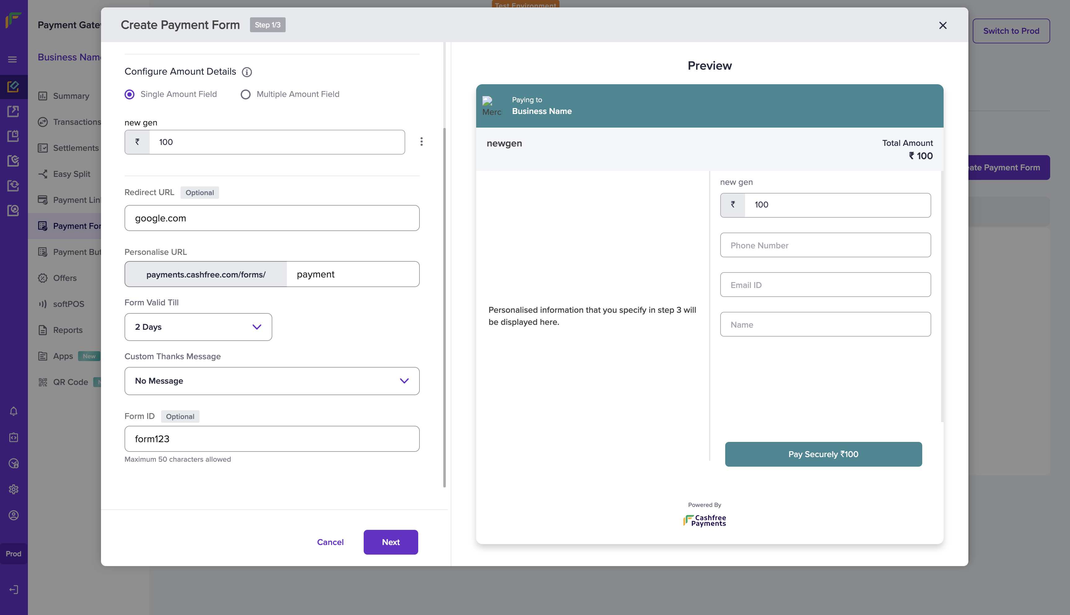 Create Payment Forms - Add Details 