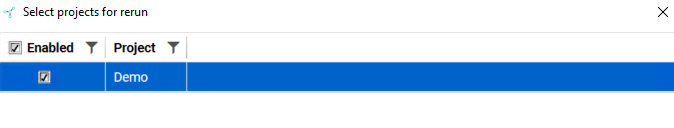 Popup to select projects for Rerun