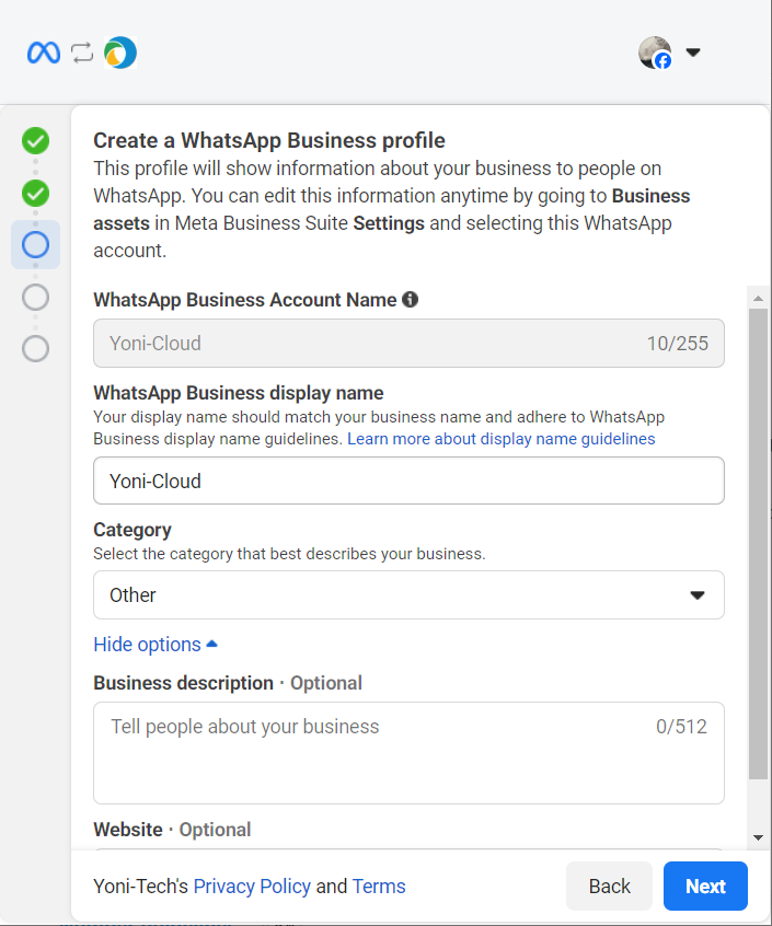 Create WhatsApp Business profile