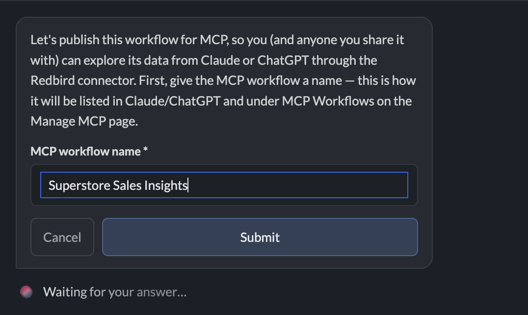 Autopilot asks for a name for the MCP workflow