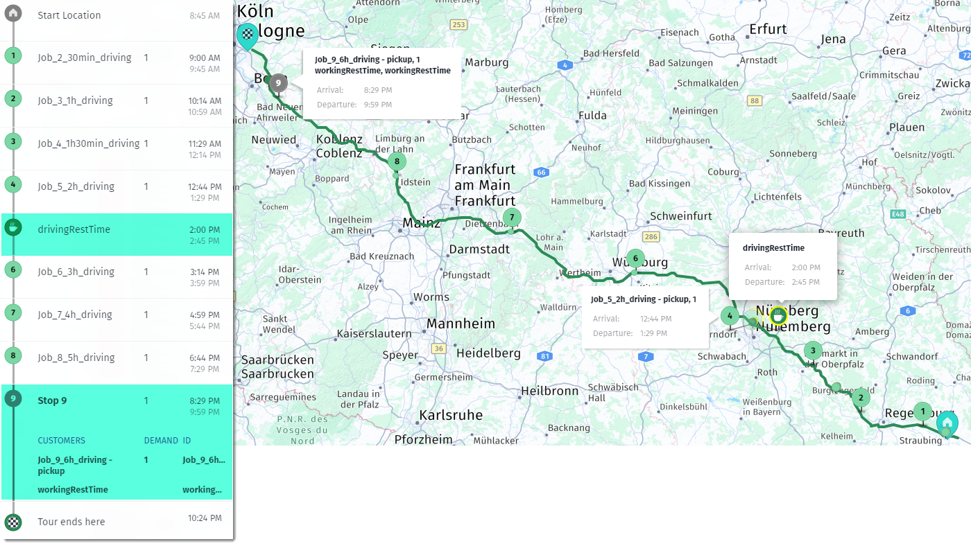 A solution with driving and working rest times