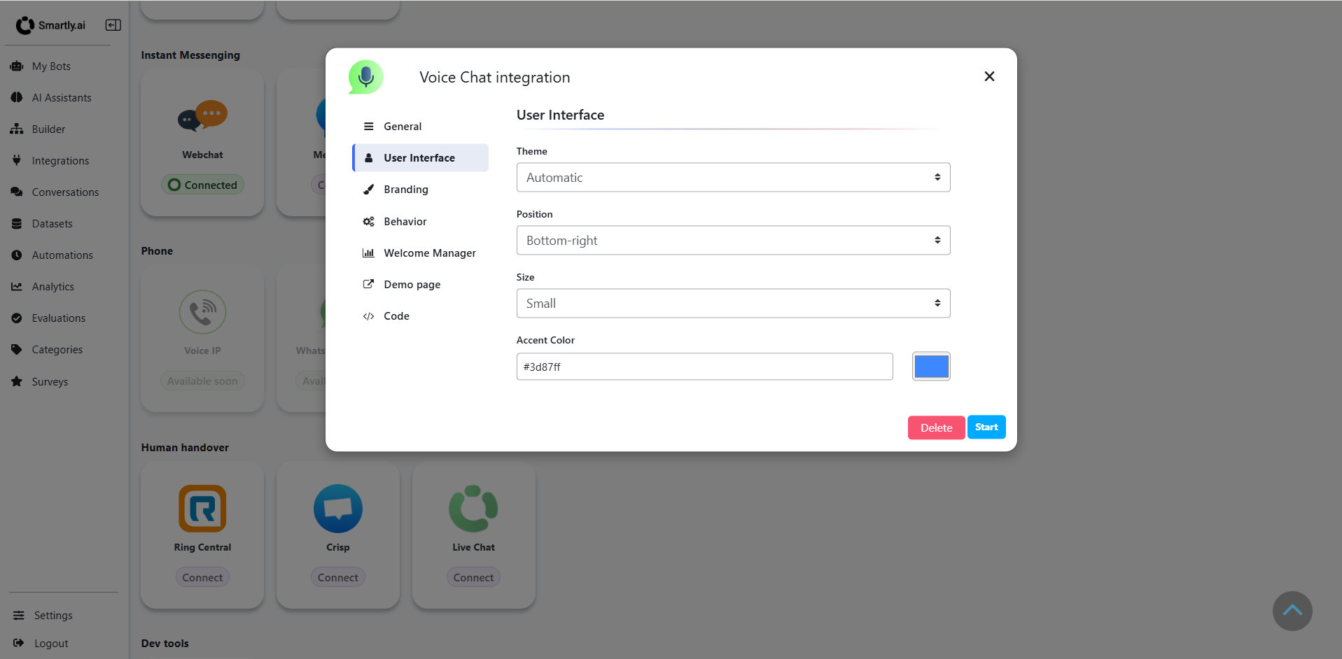 Voice Chat User Interface settings