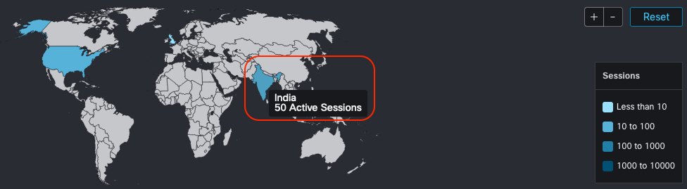 **Figure 4: ** Country-specific RA VPN user session details