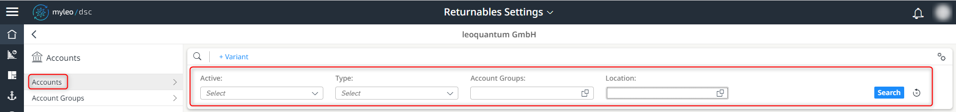 New search and filter functions within the accounts