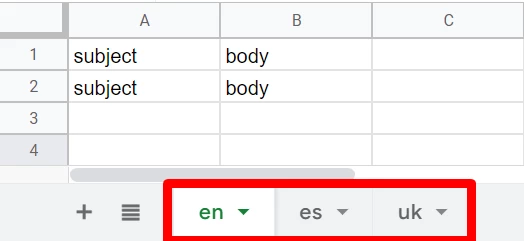 Several sheets example