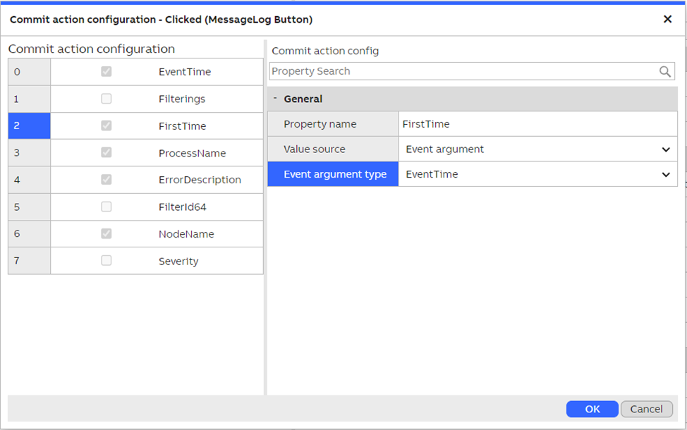 Event time is used for the property "FirstTime"