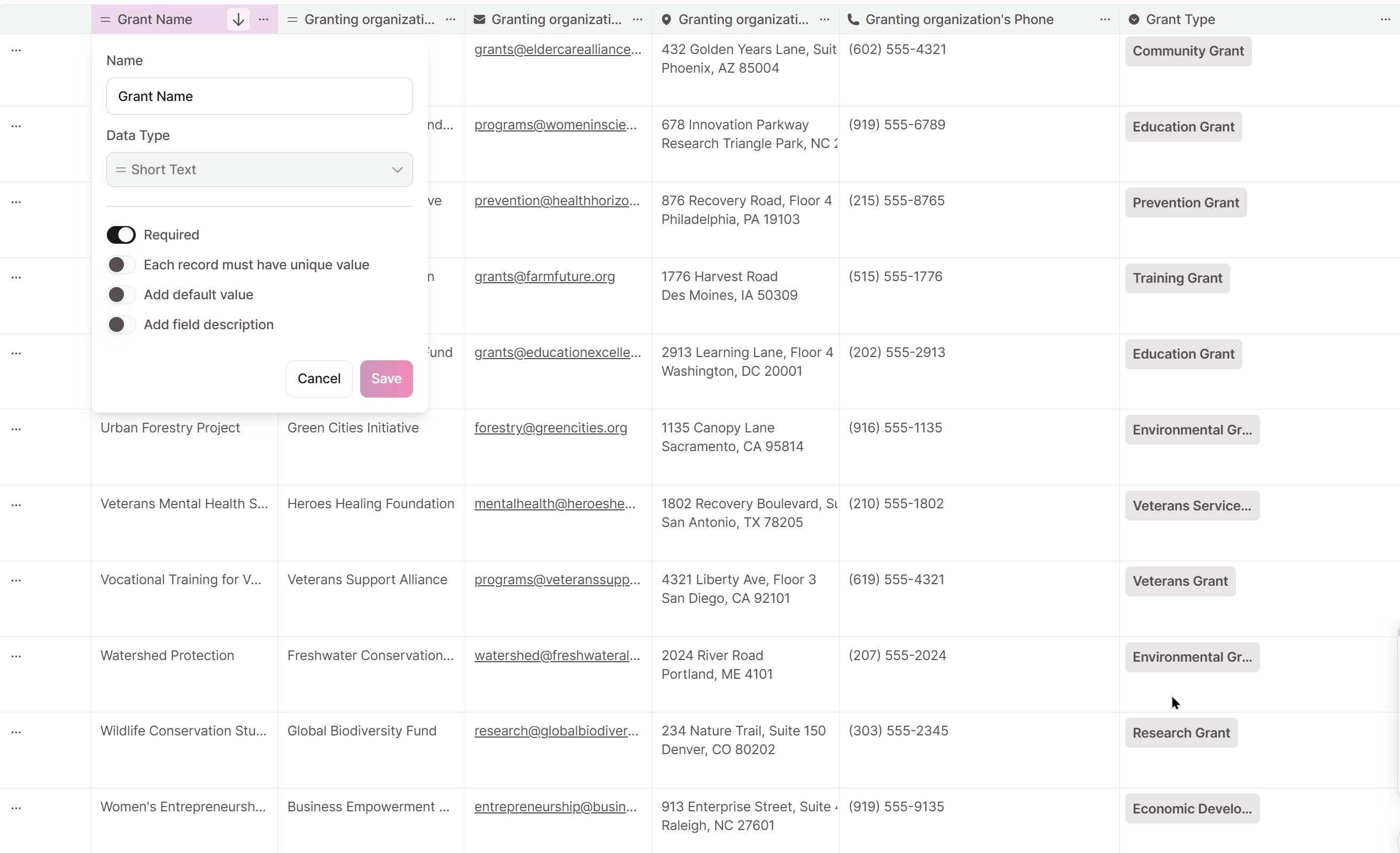 Access field settings by clicking the ellipses [...] in the field header