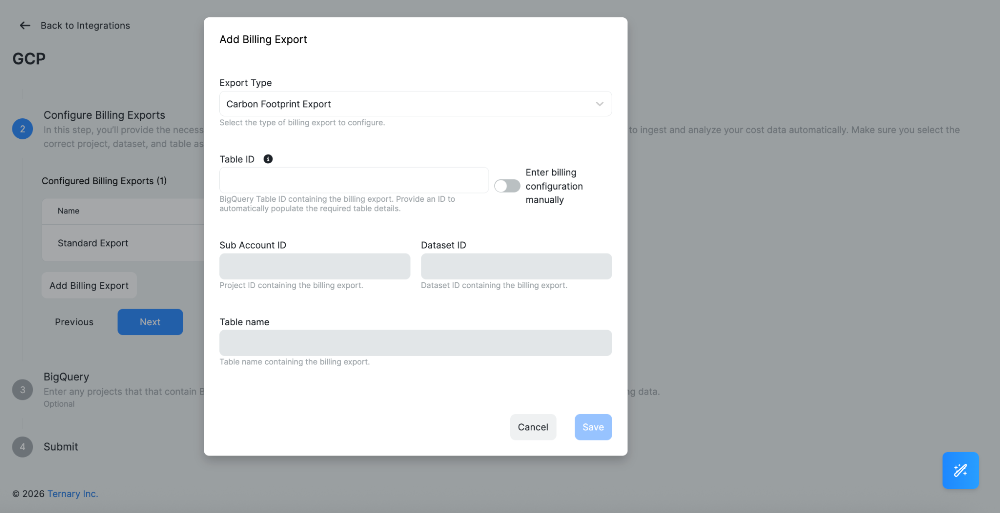 Enable Carbon Footprint ingestion in Ternary