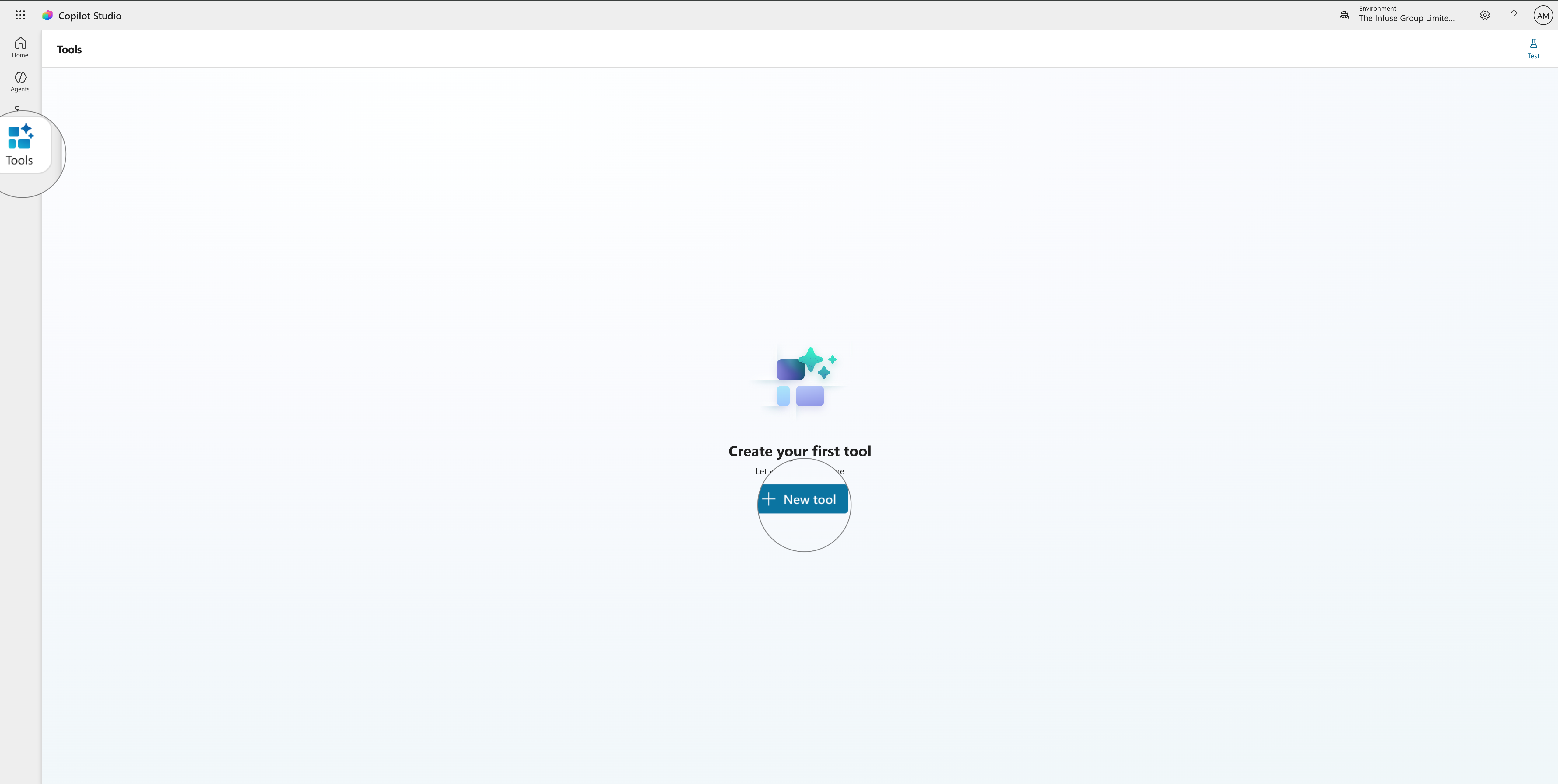 Step 1 – Tools page with New tool button