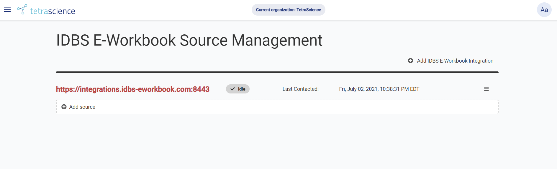 IDBS E-Workbook Source Management Screen