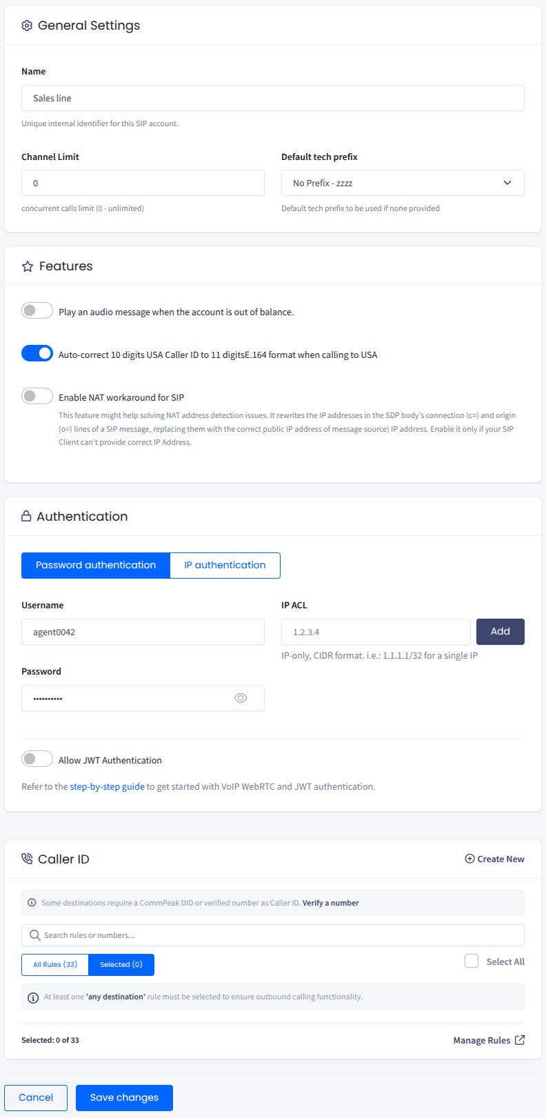 Screenshot of adding a SIP account