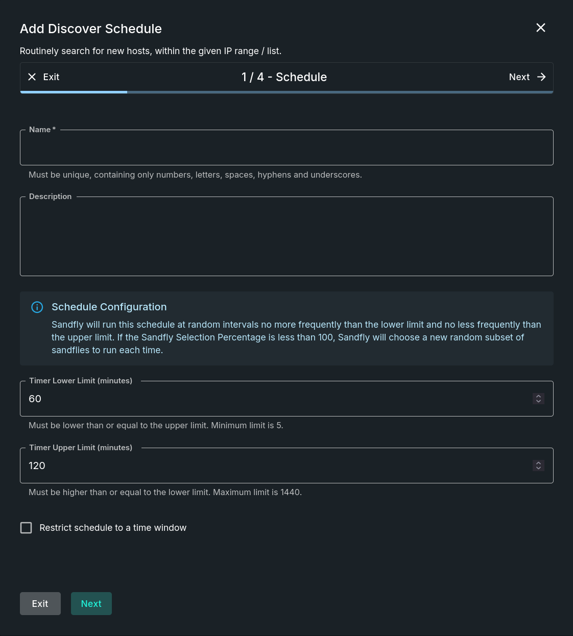 Add Discover Schedule - Schedule Step