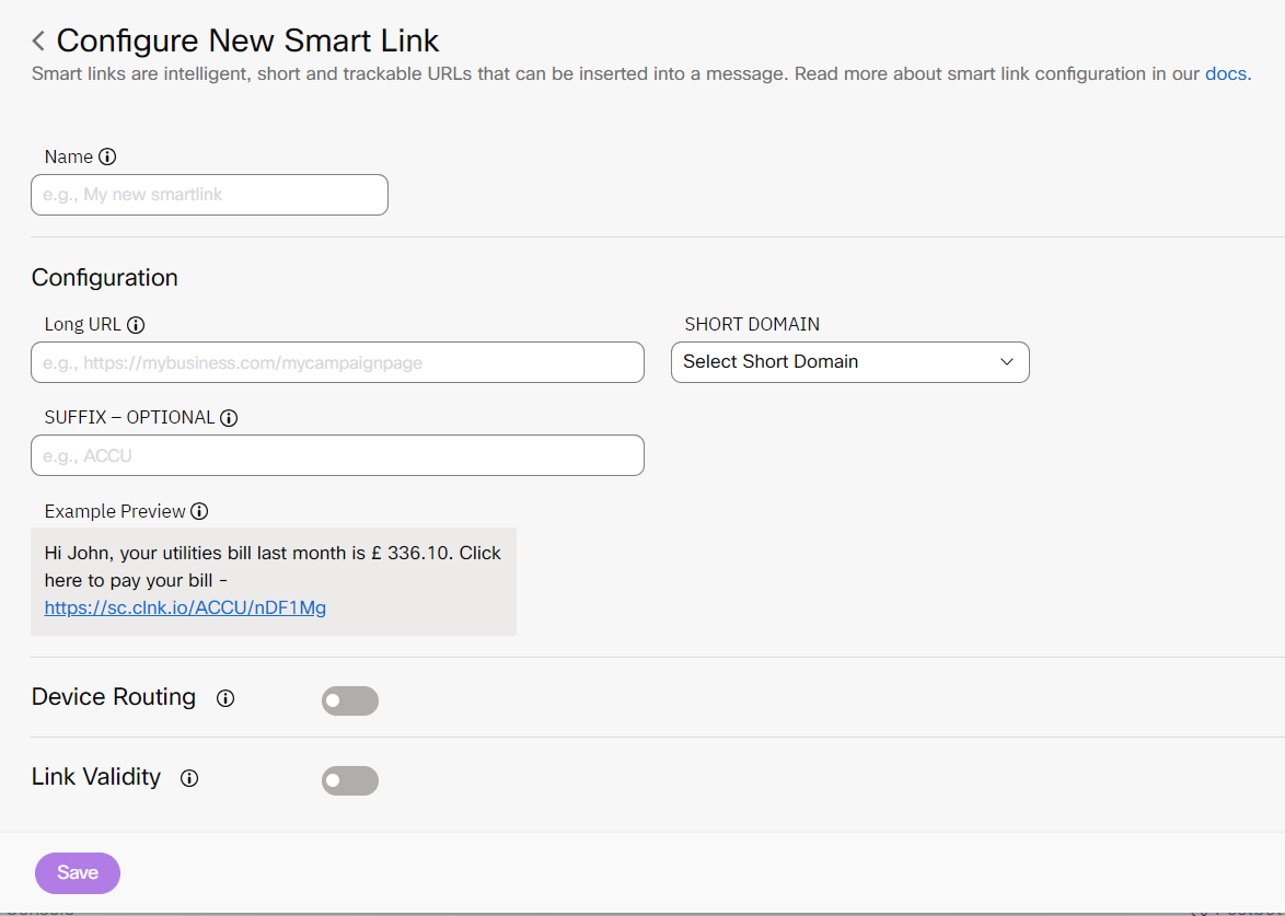 Screenshot of Configuring the New Smart Link