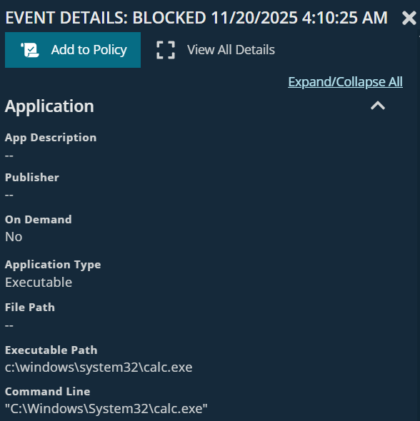 Detailed information for an event