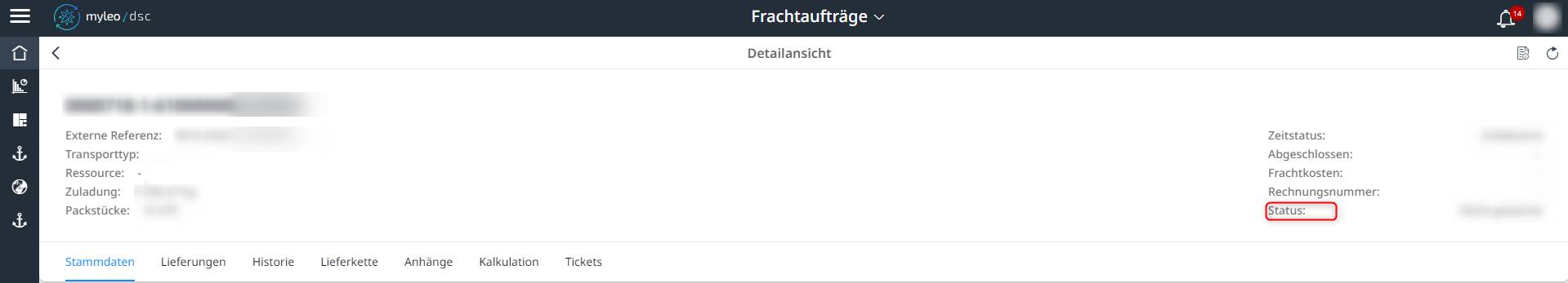 Anzeige des übertragenen Status