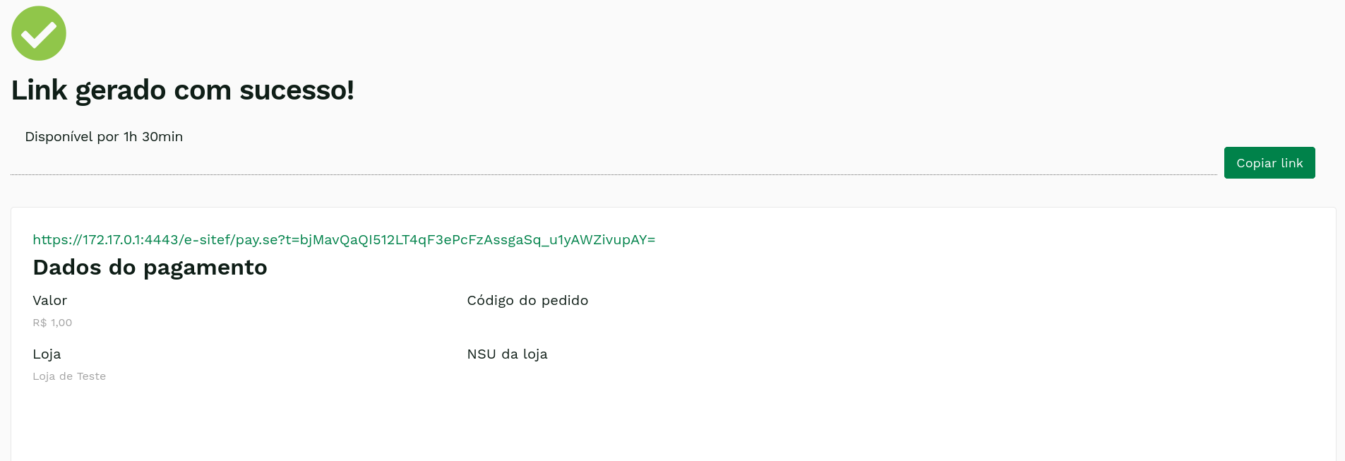 "Successfully generated link screen." -no-filter