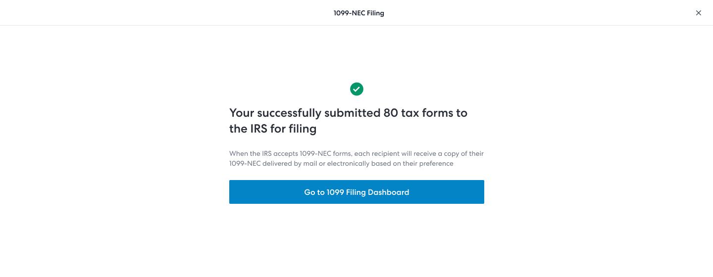 Image showing example of tax form submission success screenshot
