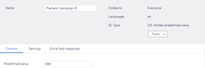 Screenshot of a Hidden Predefined value form field where using the campaign ID as the predefined value