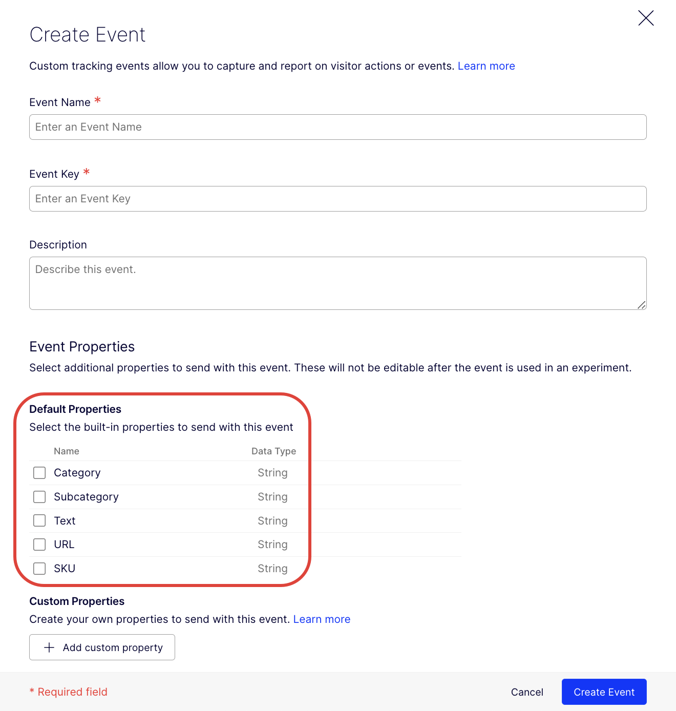 Select default properties