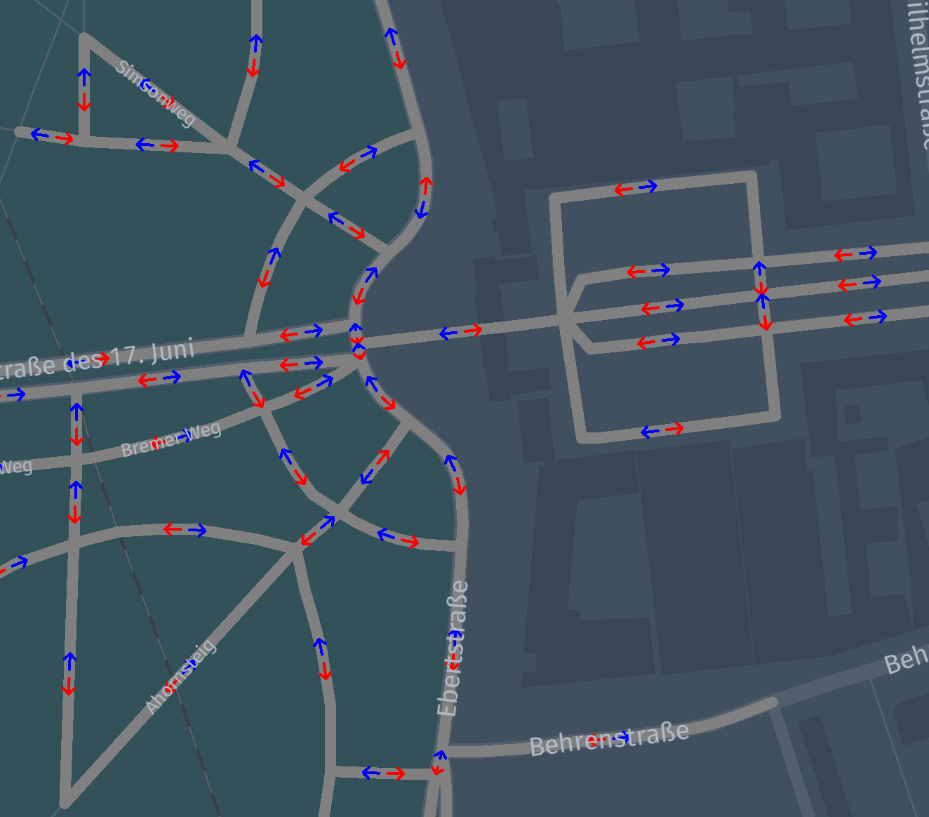 Arrows with road geometries in background