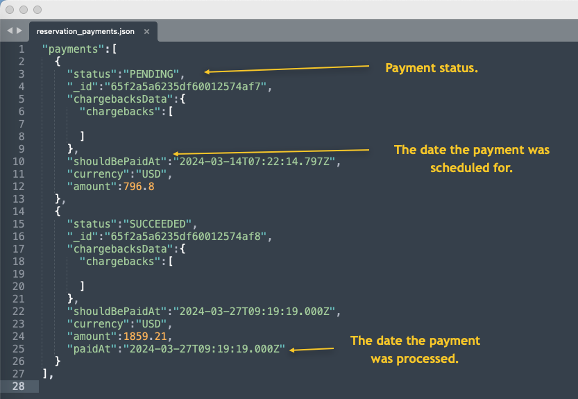 Annotated Reservation Payment Array