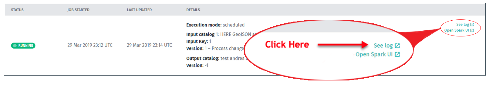 screen capture of accessing Splunk for a specific pipeline job