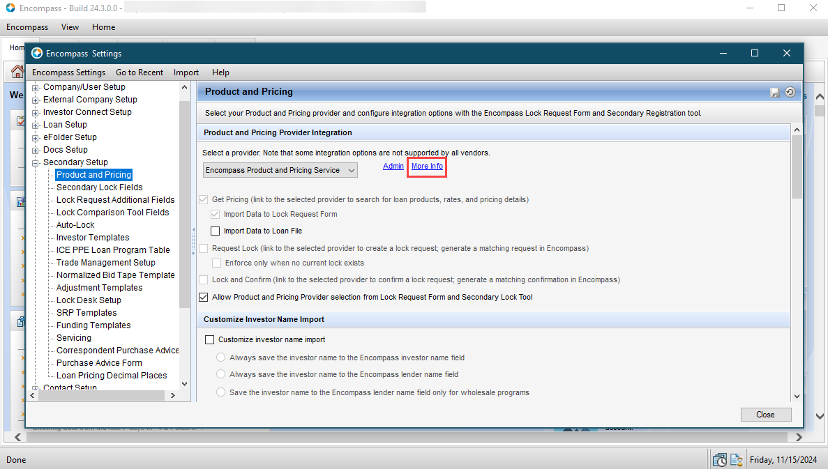 Link to Partner Admin Guide in Encompass (Desktop) Settings