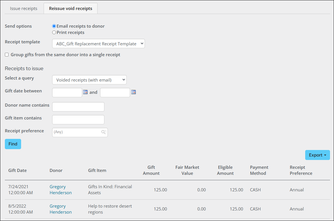 Reissue void receipts tab