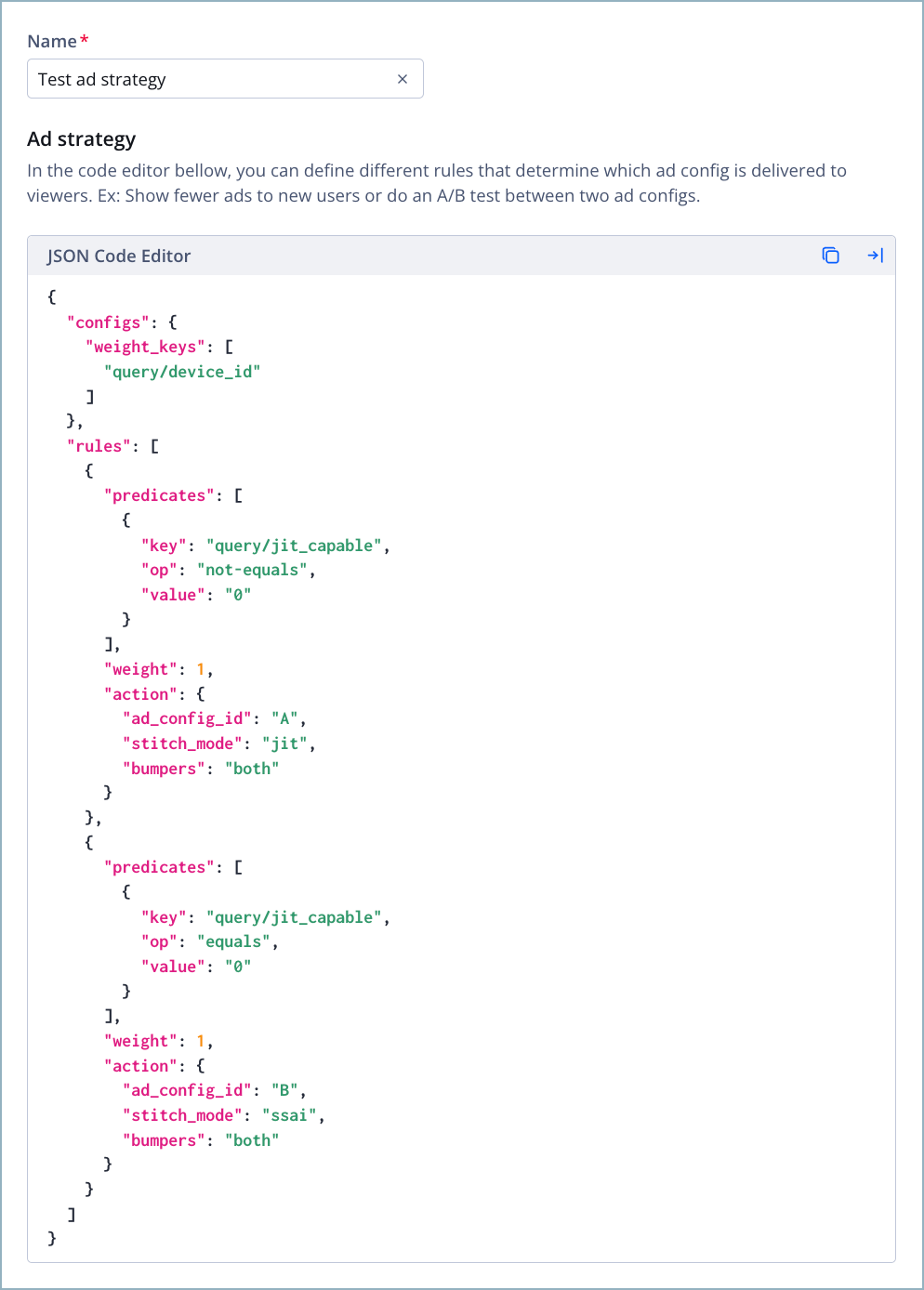 Ad strategy details page